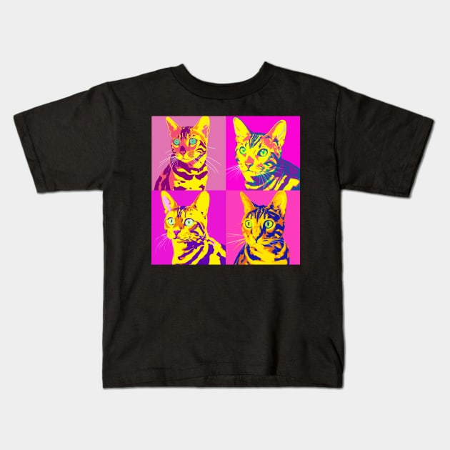 Cat Bengal Pop Art - Cat Lover Gift Kids T-Shirt by PawPopArt